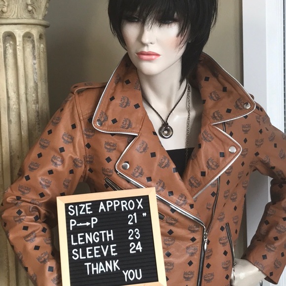 NWT, DESIGNER LOOK BIKER JACKET, NEVER WORN, IN GENUINE LEATHER, MCM DETAIL - Picture 9 of 10